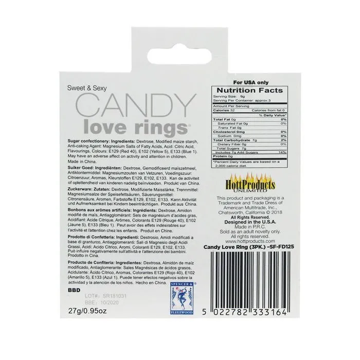 Candy Love Rings 3 Pack Hott Products Unlimited Body Toppings Edibles