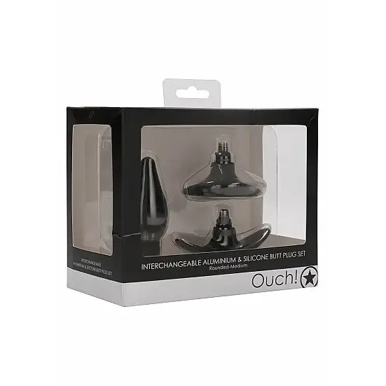 SHOTS AMERICA Anal Interchangeable Butt Plug Set Rounded Black SHOTS AMERICA Anal Interchangeable Butt Plug Set Rounded Black