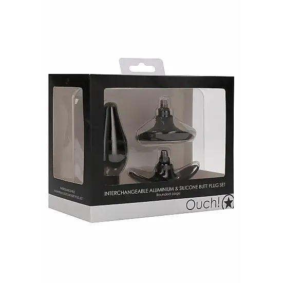 SHOTS AMERICA Anal Interchangeable Butt Plug Set Rounded Black SHOTS AMERICA Anal Interchangeable Butt Plug Set Rounded Black